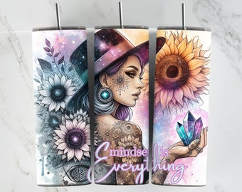 Mindset Is Everything, 20oz Tumbler Wrap Sunflowers, Crystals, Positive Affirmations Tumbler Wrap, Positive Quote Wrap, Celestial Girl