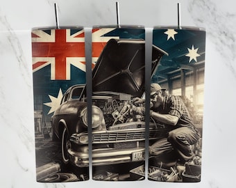 Mechanic Australian Flag, 20oz Tumbler Designs, Dad Tumblers, Car Wrap, Aussie Flag , Classic Car Wrap Designs, Tumbler For Men, Aussie Flag