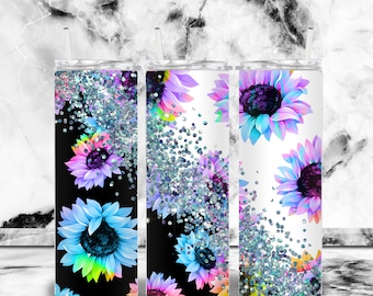 Rainbow Sunflower, Glitter Split 20oz Tumbler Wrap, Sublimation Prints, Digital Download Sublimation, Sunflower Tumbler, Instant Download