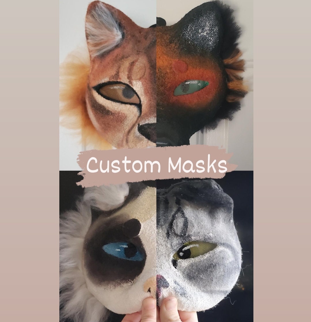 SAFIGLE Therian Mask Plush Cat Fox Mask Therian Realistic Therian