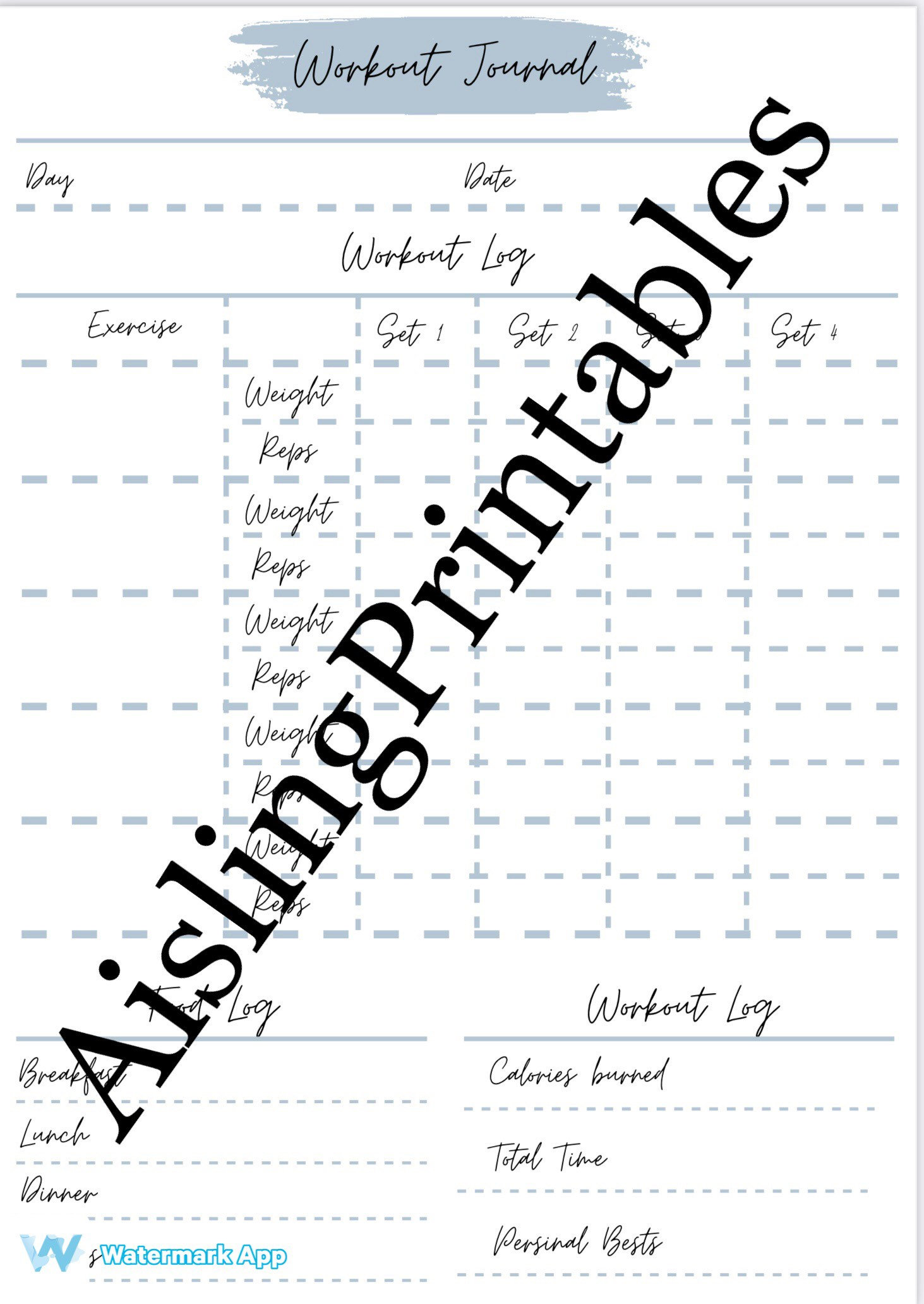 Workout Journal Printable Digital Download - Etsy