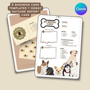 Cartão de visita para animais de estimação totalmente editável + pacote de boletins | Pet Sitting | tratador de cães | Treinador de Obediência | Cachorro sentado | Download instantâneo do Canva