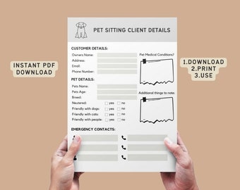 Pet Sitting Dog Sitting Client Consent Form | Dog Boarding Service Printable | PDF | Digital Download | Professional | Dog Care | Grooming