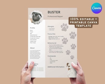 Pet Profile CANVA Template Printable | Doggy Daycare | Instant Digital Download | Pet Sitter Notes | Pet Information | Pet Printable | Board