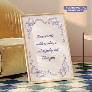 Funny Valentine&#39;s Day Quote Print &#39;Roses Are Red&#39; Digital Download, Trendy Love Wall Art, Cute Valentine Printable, Heart Decor, Love Poster