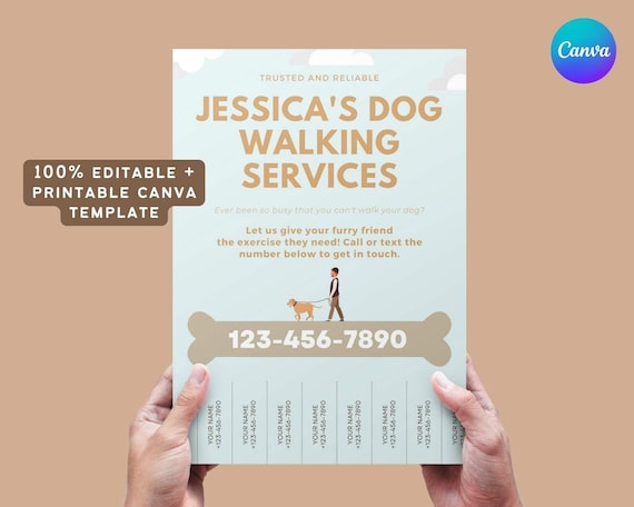 Dog Walker Editable Flyer Printable Canva Template | Instant Download Dog Flyer | Ready to Print Pet Sitter Form | Dog Walker Form | Doggy