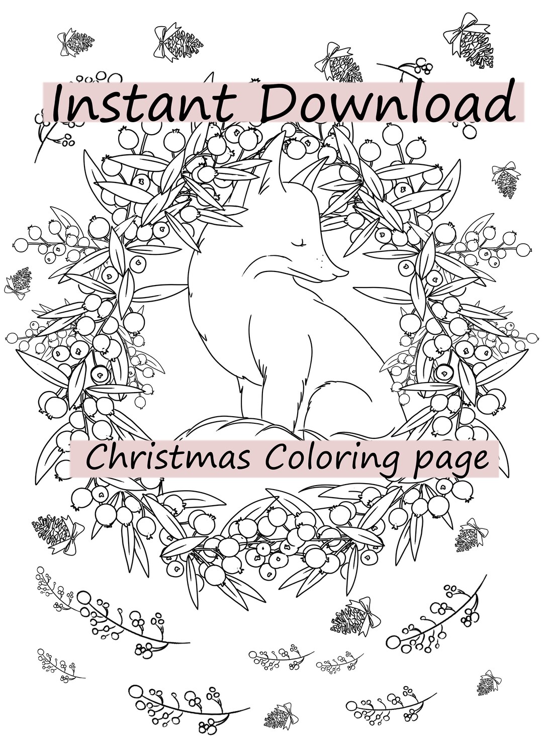 Christmas Fox Coloring Page - Etsy