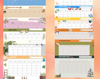 Download IMMEDIATO, calendari stampabili e modificabili / Calendario mensile carino 2023 per bambini / Pianificatore mensile -ritorno a scuola/