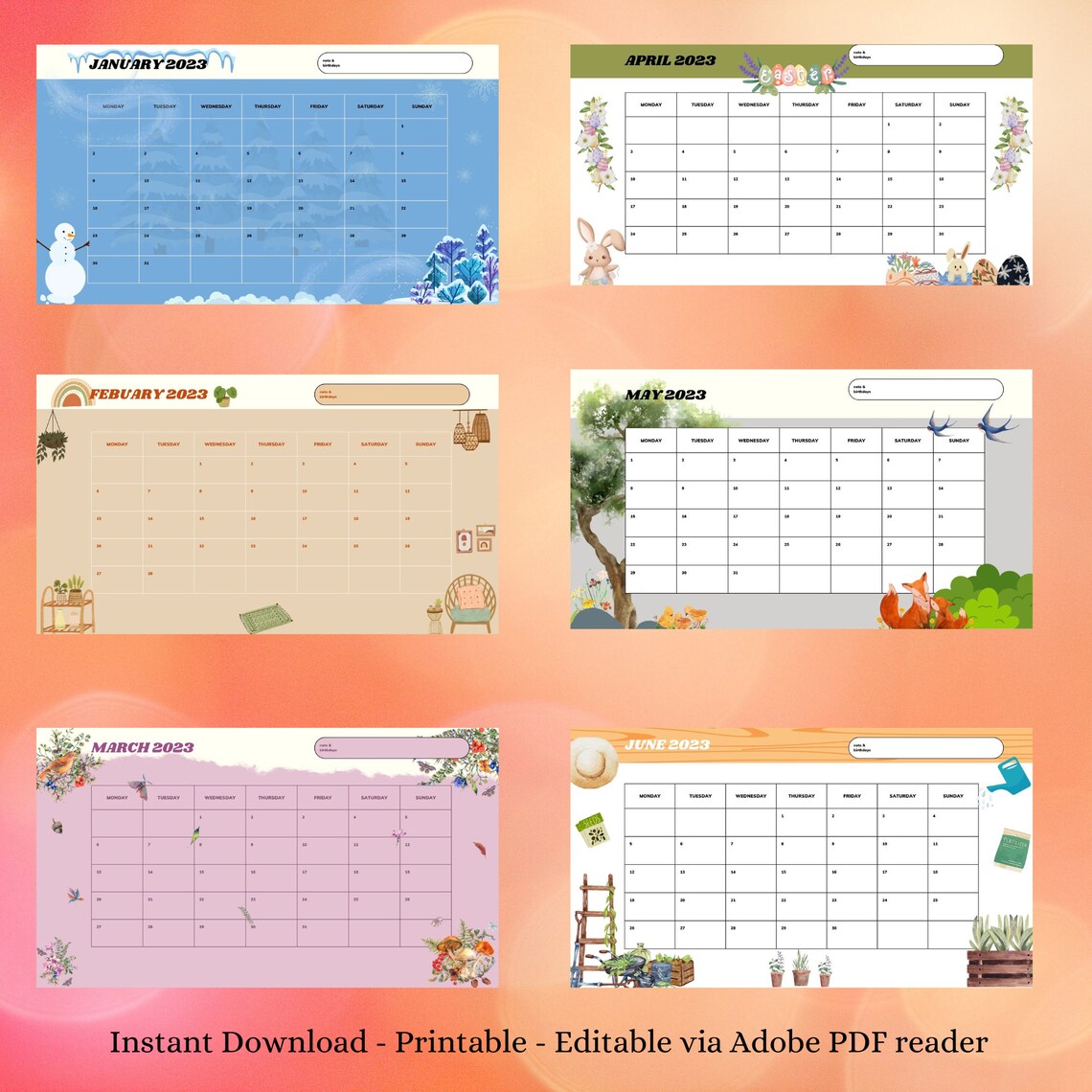 INSTANT Download, Printable, Editable Calendars | Cute Monthly Calendar ...