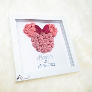 Pudełko na kwiaty Myszki Minnie, idealny prezent, - Prezent w Shadow Box - Niestandardowy prezent w ramce, papierowe pudełko na cień kwiatu - Wystrój przedszkola, Rose Box, prezent, Minnie
