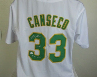 Jose Canseco Signed Autographed Oakland Athletics Jersey with Inscriptions and Beckett Authentication