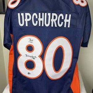 Rick Upchurch assinou camisa autografada da NFL Denver Broncos com inscrição e autenticação Beckett