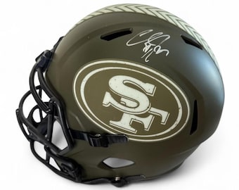 Christian McCaffrey autographed signed " Salute to Service " San Francisco 49ers Helmet Beckett Authenticated .