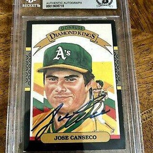 Jose Canseco autografato firmato 1987 Donruss Diamond King Baseball Card No. 6 autenticato da Beckett