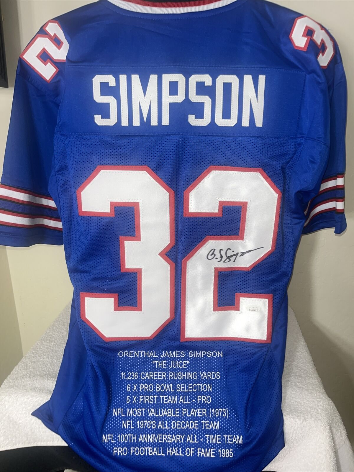 OJ Simpson Autographed Hand Signed Bills Jersey JSA Authenticated