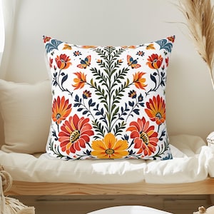 Mexican Floral Pillow Cover: Boho Folk Art Cushion