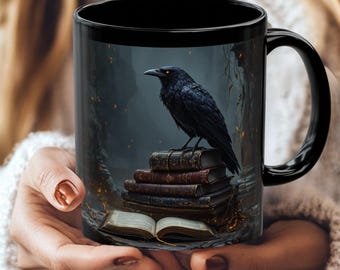 Witchy Raven Mug: Gothic Dark Academia Ceramic Coffee Cup