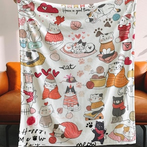 Whimsical Cat Blanket: Cozy Fleece Throw for Cat Lovers