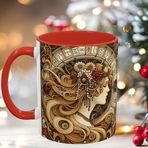 Art Nouveau Zodiac Coffee Mug: Moon Goddess Ceramic Mug