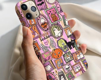 Cute Halloween Phone Case, Spooky Ghost & Pumpkin iPhone Cover, Kawaii Scary Season Aesthetic, Pastel Goth Witchy Accessory, Halloween Gifts