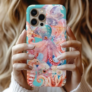Summer Beachy Phone Case, Preppy Sea Animals Design, Pastel Coastal Aesthetic,iPhone 16 15 14 13 12 11 Pro Max 8 Plus X,Trendy Gift for Her