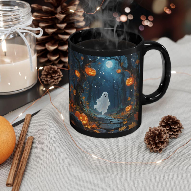 Spooky Cute Ghost Ceramic Mug, Gothic Whimsical Halloween Coffee Cup, Pumpkin Season Fall Gifts image 3