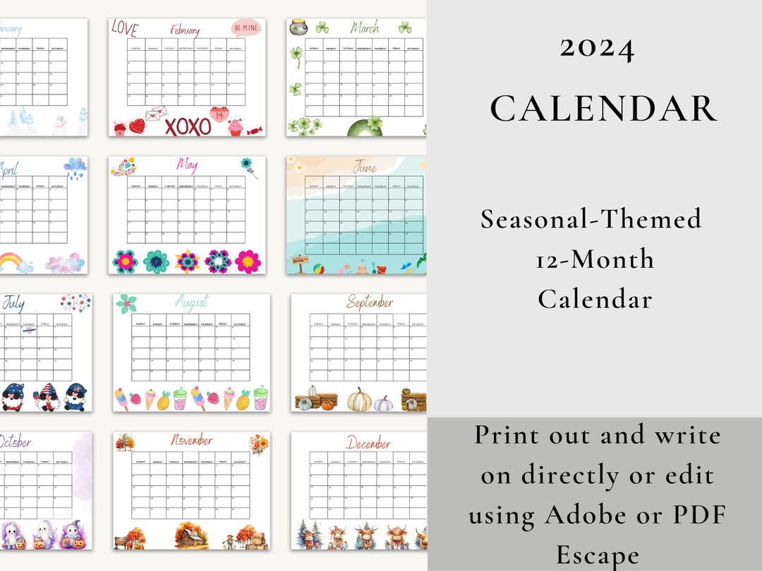 Printable Seasonal Yearly Calendar for 2024 - Etsy