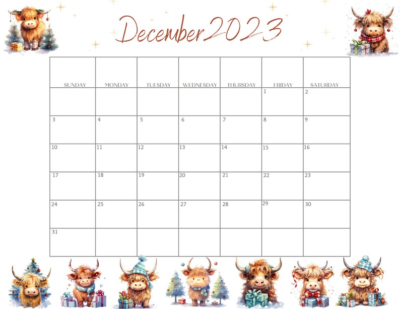 Printable December Calendar Instant Download December 2023 - Etsy UK