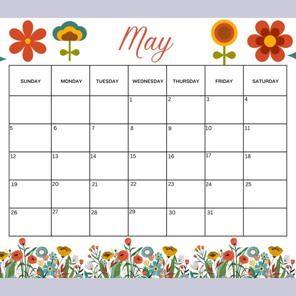 Printable May deep floral calendar with free weekly coordinating planner