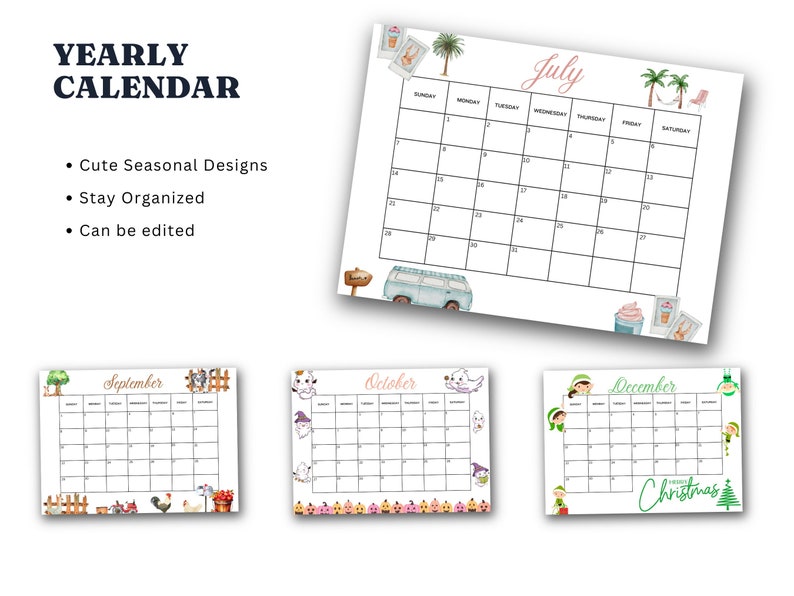 Printable 2024 Calendar Monthly Seasonal Theme 2024 Etsy