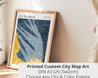 Custom City Map Print: Personalized Travel Wall Art A3  Size, 50+ Colors