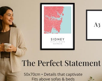 Extra Large Custom City Map Poster: Personalized Wall Art (50x70cm Print/Framed Options Available)