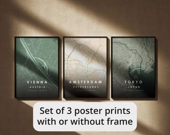 Set of 3 Custom City Map Prints