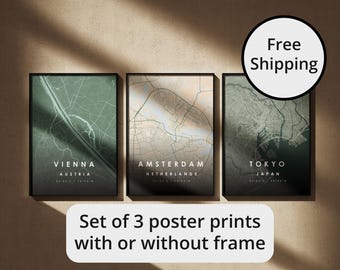 Set of 3 Custom City Map Prints - Free Shipping EU