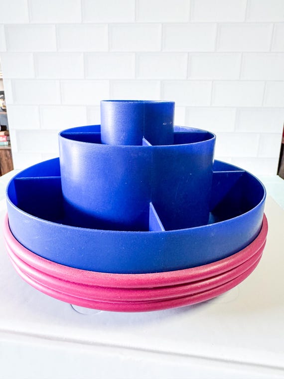 80s plastic rotating vanity or desk organizer