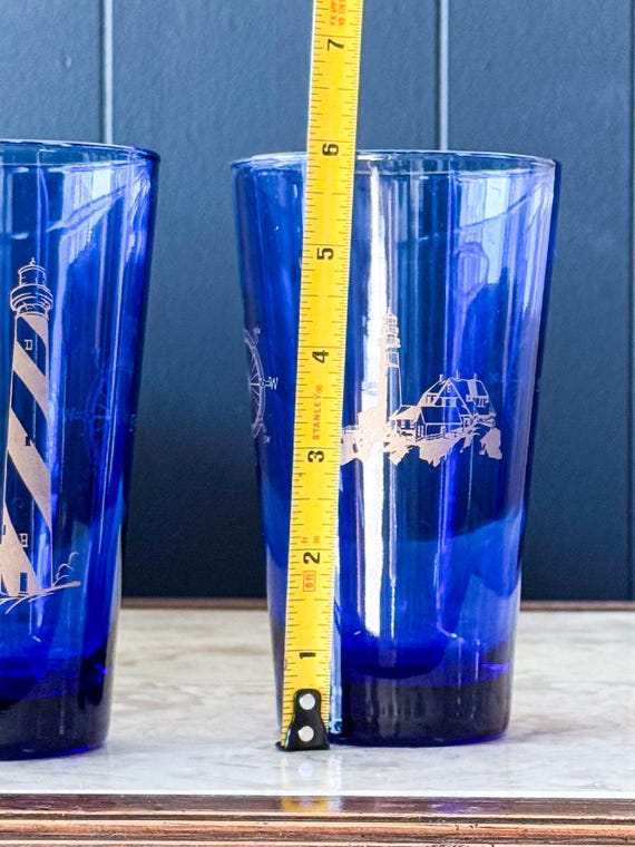 Cobalt blue tumblers with nautical motif