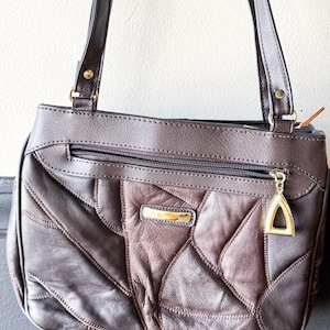 80s brown leather patchwork shoulder bag