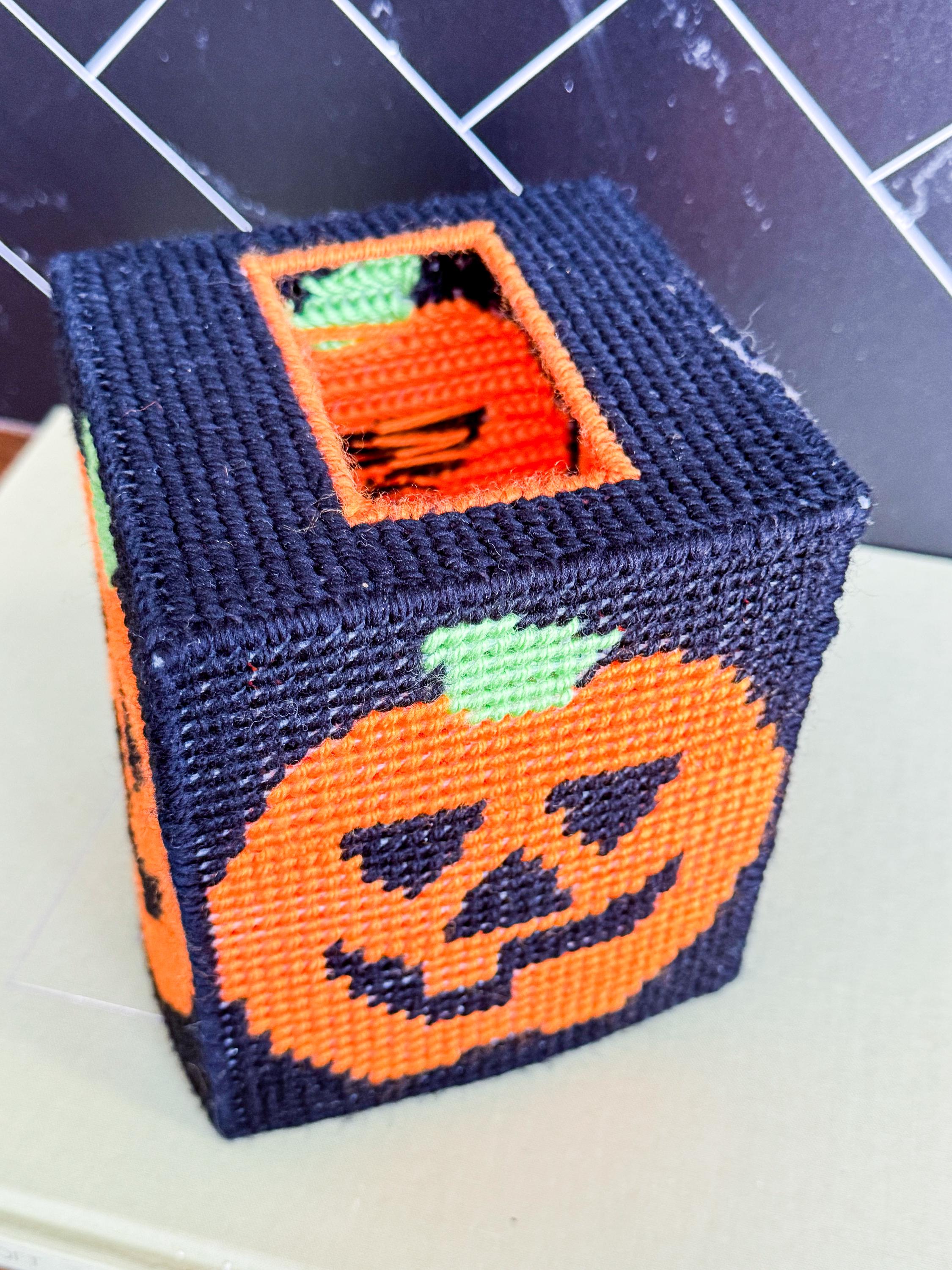 Plastic Canvas Jack O Lantern Tissue Box Cover Completed - Etsy