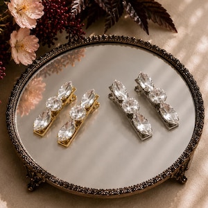 Crystal Hair Clips: Jeweled Petite Barrettes - Set of 2, Gold or Silver