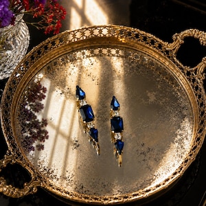 Saphirblaues Strass-Haarnadel-Set, Vintage-Goldhaarnadeln, Haarschmuck mit blauen Kristallen, Brauthaarnadeln, handgefertigter Haarschmuck