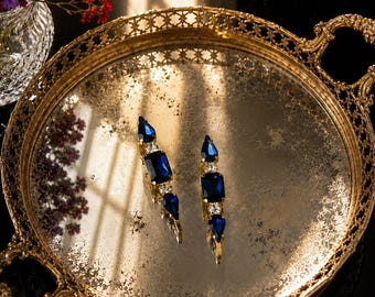 Sapphire Blue Rhinestone Bobby Pin Set, Vintage Gold Hair Pins, Blue Crystal Hair Accessories, Bridal Wedding Hair Pins, Handmade Hair Jewel