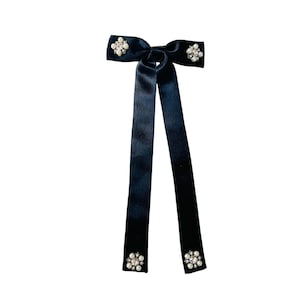 Black Western Necktie Bow Rhinestone and Pearl Jewels - adjustable, western wear, special occasion