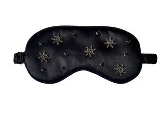 Star Silk Slaapmasker met antiek goud en zwarte juwelen, cadeau, bruids, speciale gelegenheid
