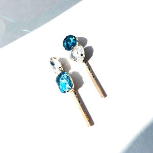 Aquamarine and Crystal Hair Pin Barrette Set