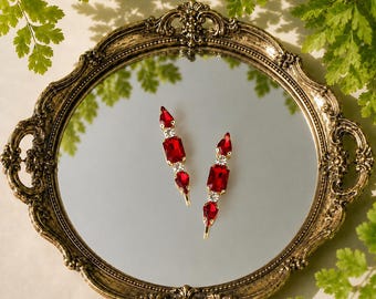 Ruby Red Rhinestone Bobby Pin Set, Gold Crystal Hair Pins, Bridal Hair Accessories, Wedding Hair Pins, Vintage Hair Jewelry, Handmade
