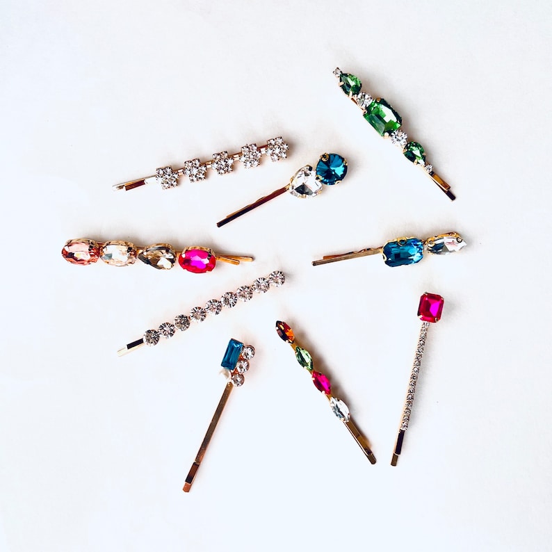 Gemstone Jeweled Hair Booby Pins Set of 2 Bridal Jewelry Etsy