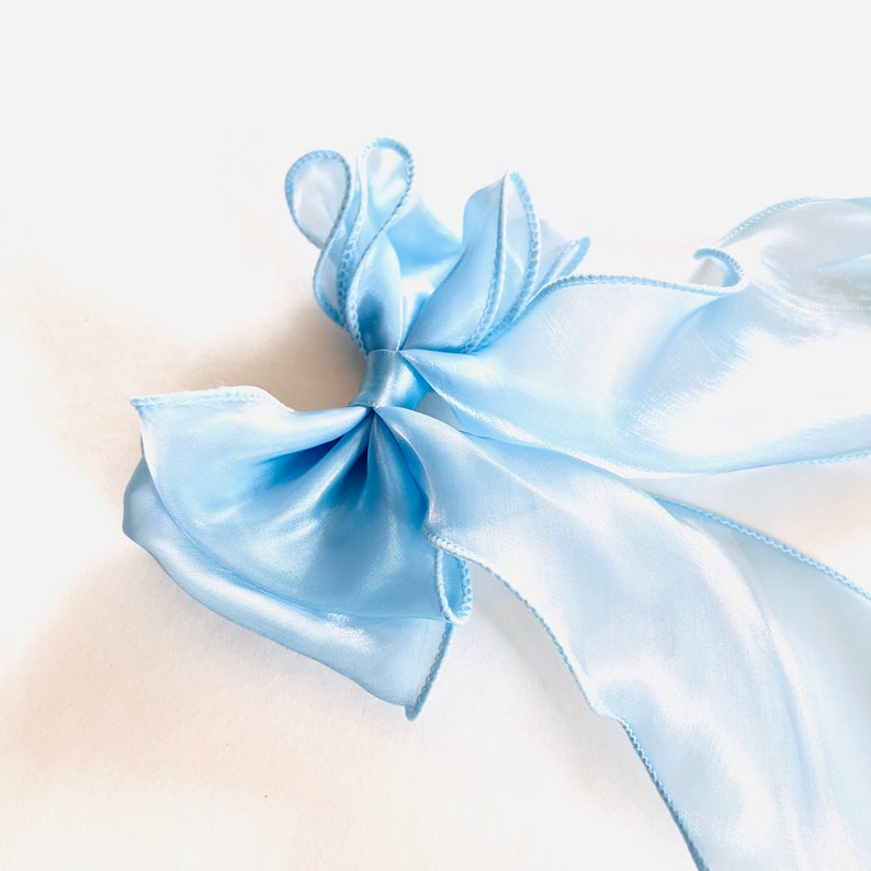 powder blue sheer chiffon silk hair barrette bow, iridescent, party, event, prom, birthday, special occasion, gifts for her, gothic, bohemian, preppy, shiny, sparkle, crown tiara, princess, accessories.