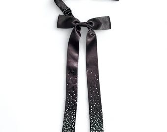 Black Western Necktie Bow with Rhinestones - adjustable, western wear, special occasion