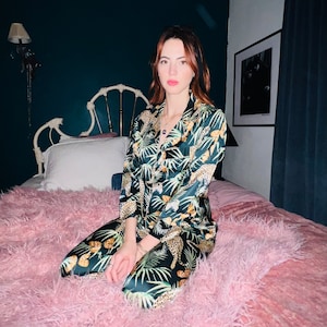 Silky Tropical Leopard Print Pajama Set - gift, special occasion, travel
