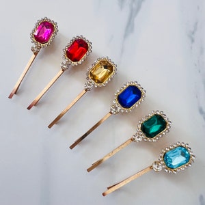 Rhinestone Gemstone Bobby Pins - Set of 6, Bridal, Jewelry, Gift